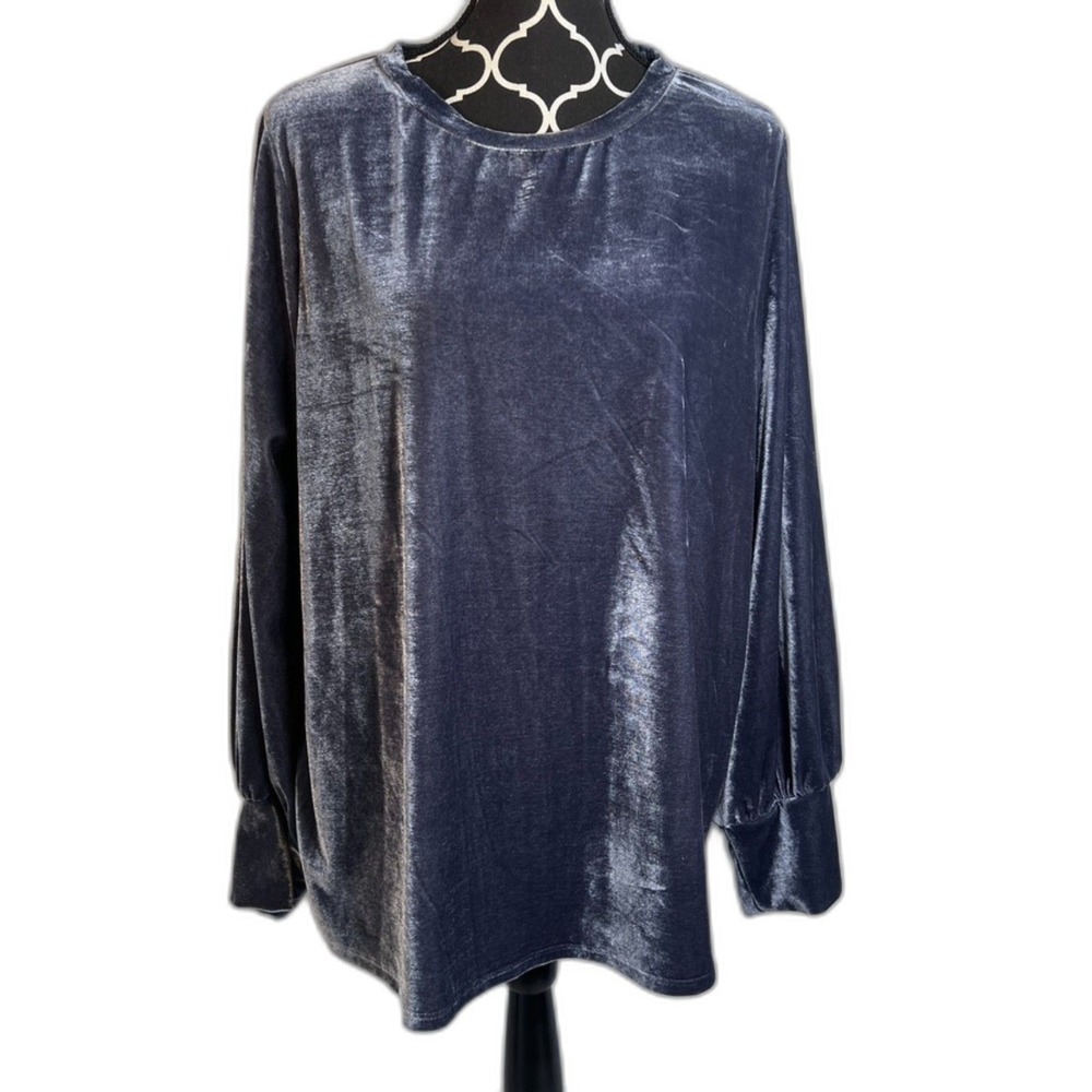 Ava & Viv Velvet Velour Dressy Long Sleeve Blouse Plus Size 1X Gray